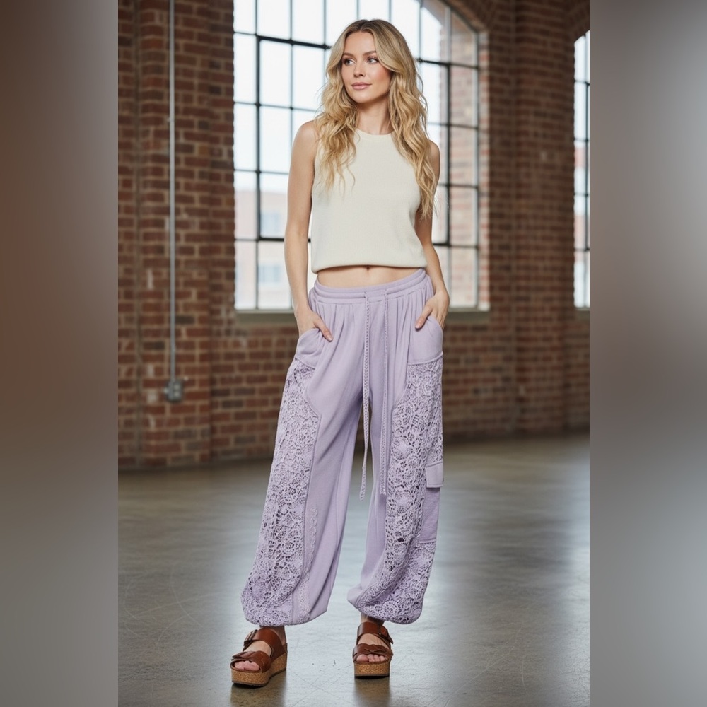 NWT POL Crochet Lace Patchwork Drawstring Jogger Style Sweats Sweat Pants - Picture 6 of 6